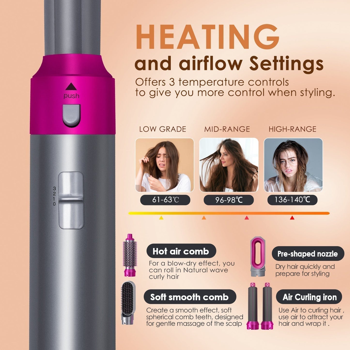 Hot Air Brush: Dry, Style and volumize with Ionic technology 5 in 1